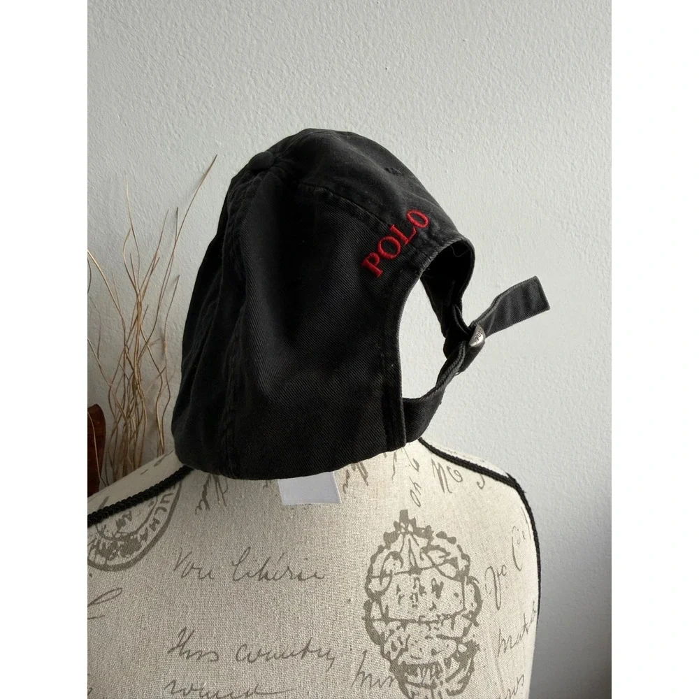 Polo Ralph Lauren Mens Black Cotton Baseball Cap Red Pony Logo Adjustable Hat